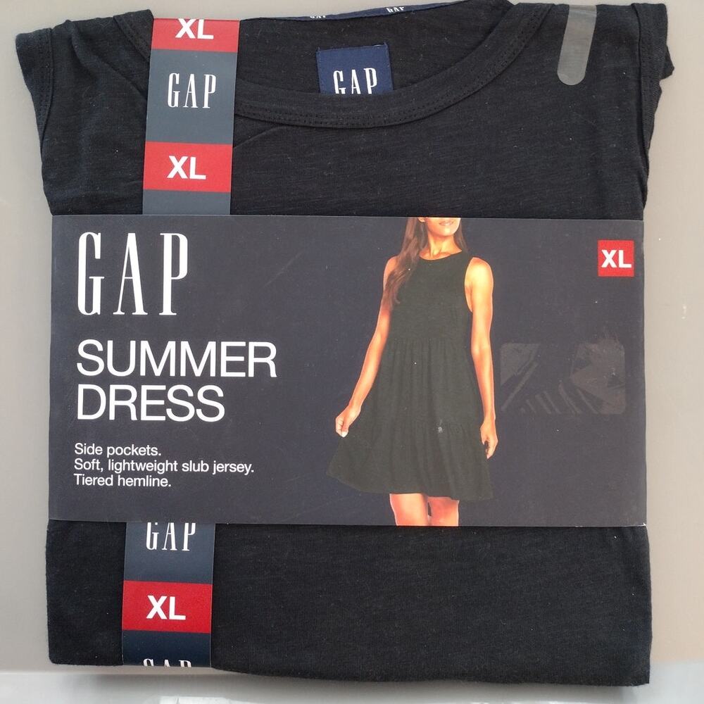 Gap | Black Slub Jersey-Knit Tiered Hemline Cotton Modal Sleeveless Dress